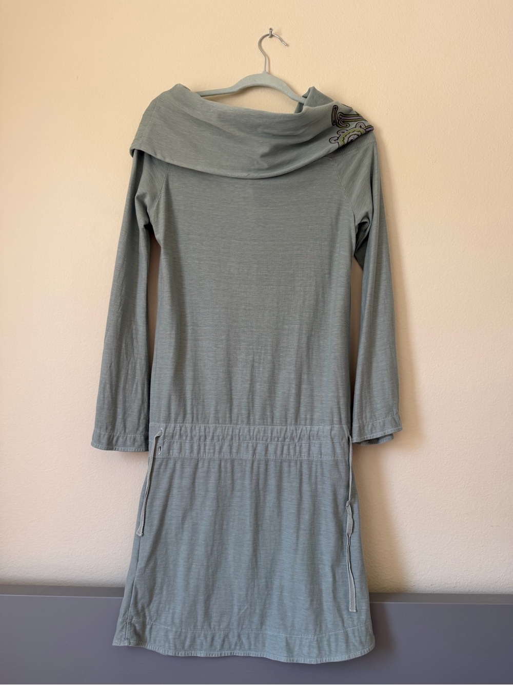 Diesel Sage Green Embroidered Cowl Neck Midi Dress Size M - Picture 2 of 5